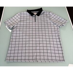 Open Edit Polo Shirt Mens XL Gray w/Grid Pattern 1/4 Zip Short Sleeve Casual